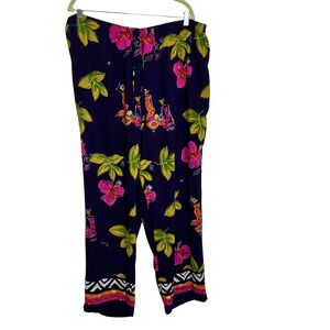 Serenada Womens Wide Leg Pajama Pants Size 2X Purple Tropical Floral Pockets